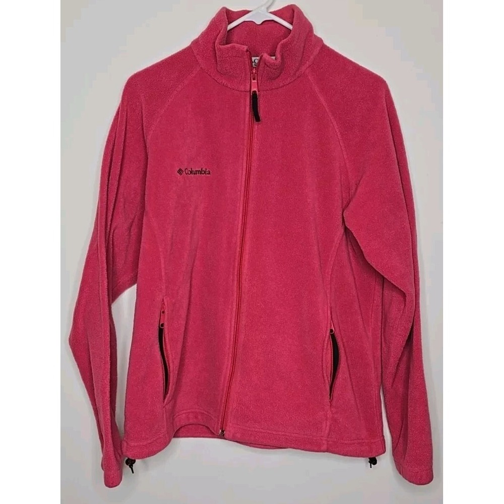 Columbia Jacket Womens L Pink Fleece Full Zip Pockets Mock Neck Barbiecore